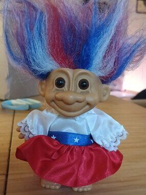 Retro vintage 90s Russ troll doll USA Red White and Blue 4th of July dress